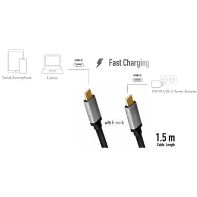 LogiLink USB-C-kabel PD 3.0 100W 480 Mbps Alu 1,5m