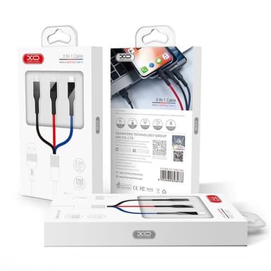 XO NB54, 3i1 USB - Lightning, USB-C, microUSB Laddkabel (3A) 1,2m