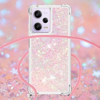 SKALO Xiaomi Redmi Note 12 Pro 5G Kvicksand Glitter Mobilhalsband - Rosa