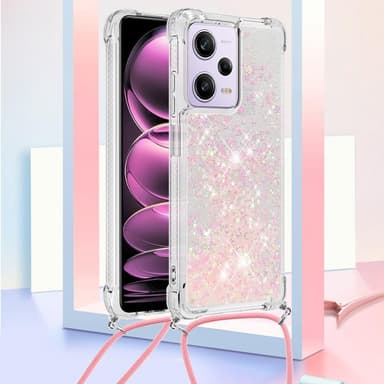 SKALO Xiaomi Redmi Note 12 Pro 5G Kvicksand Glitter Mobilhalsband - Rosa