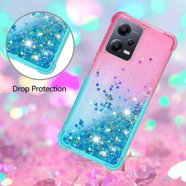 SKALO Xiaomi Redmi Note 12 5G Kvicksand Glitter Hjärtan TPU-skal - Rosa-Turkos