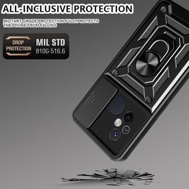 SKALO Xiaomi Redmi 12C 4G Armor Hybrid Metallring Kameraslider - Svart