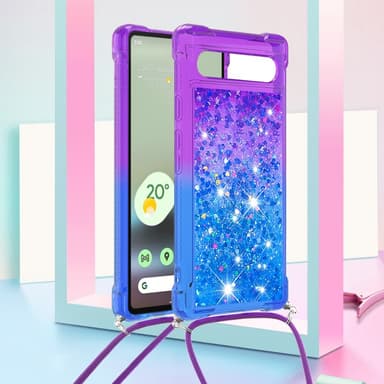 SKALO Google Pixel 7a Kvicksand Glitter Mobilhalsband - Lila-Blå