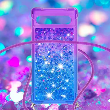 SKALO Google Pixel 7a Kvicksand Glitter Mobilhalsband - Lila-Blå