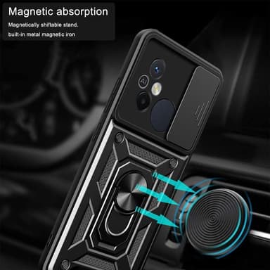 SKALO Xiaomi Redmi 12C 4G Armor Hybrid Metallring Kameraslider - Svart
