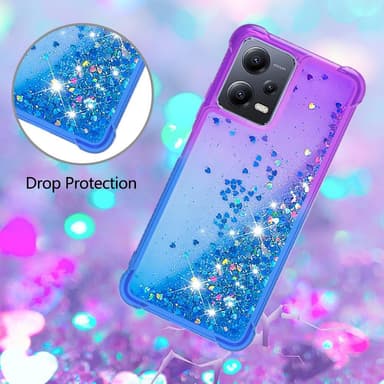 SKALO Xiaomi Redmi Note 12 5G Kvicksand Glitter Hjärtan TPU-skal - Lila-Blå