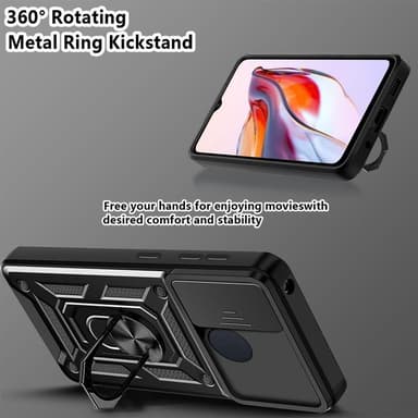SKALO Xiaomi Redmi 12C 4G Armor Hybrid Metallring Kameraslider - Svart