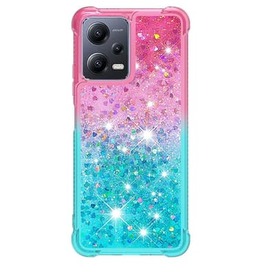 SKALO Xiaomi Redmi Note 12 5G Kvicksand Glitter Hjärtan TPU-skal - Rosa-Turkos