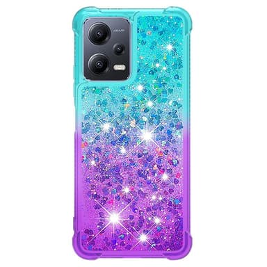 SKALO Xiaomi Redmi Note 12 5G Kvicksand Glitter Hjärtan TPU-skal - Turkos-Lila