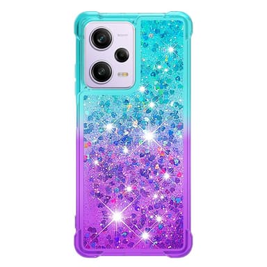 SKALO Xiaomi Redmi Note 12 Pro 5G Kvicksand Glitter Hjärtan TPU-skal - Turkos-Lila