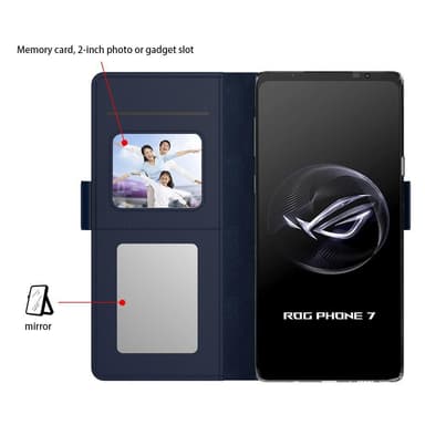 SKALO Asus ROG Phone 7 5G Korthållare Spegel Plånbok - Blå