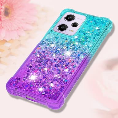 SKALO Xiaomi Redmi Note 12 Pro 5G Kvicksand Glitter Hjärtan TPU-skal - Turkos-Lila
