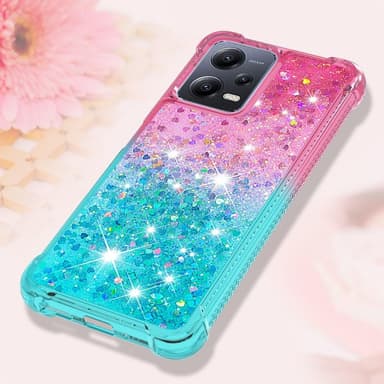 SKALO Xiaomi Redmi Note 12 5G Kvicksand Glitter Hjärtan TPU-skal - Rosa-Turkos