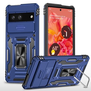 SKALO Google Pixel 7a Armor Hybrid Metallring Kameraslider - Blå
