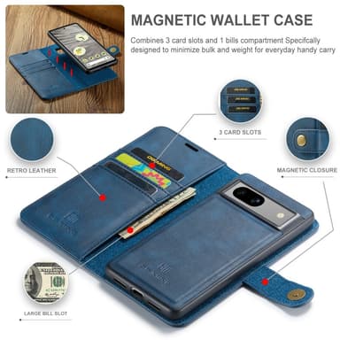 DG MING Google Pixel 7a 2-i-1 Magnet Plånboksfodral - Blå