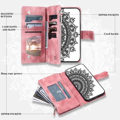 SKALO Xiaomi Redmi Note 12 4G Big Wallet Mandala Plånboksfodral - Roséguld