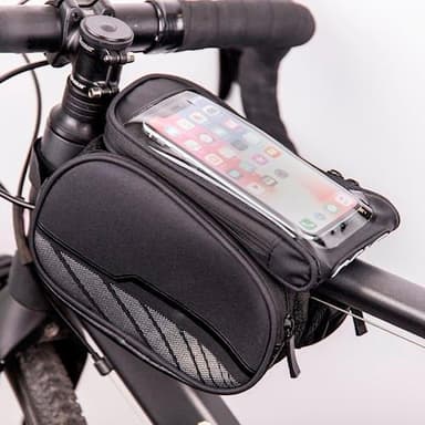 Vattentät cykelramsväska med ett avtagbart telefonfodral, Svart