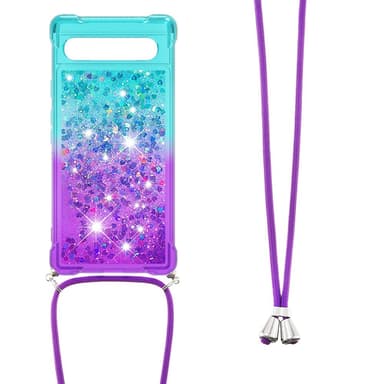SKALO Google Pixel 7a Kvicksand Glitter Mobilhalsband - Turkos-Lila