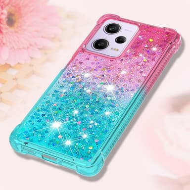 SKALO Xiaomi Redmi Note 12 Pro 5G Kvicksand Glitter Hjärtan TPU-skal - Rosa-Turkos