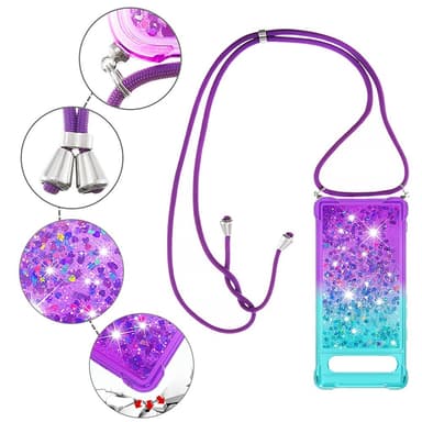 SKALO Google Pixel 7a Kvicksand Glitter Mobilhalsband - Turkos-Lila