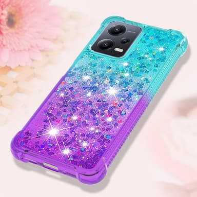 SKALO Xiaomi Redmi Note 12 5G Kvicksand Glitter Hjärtan TPU-skal - Turkos-Lila