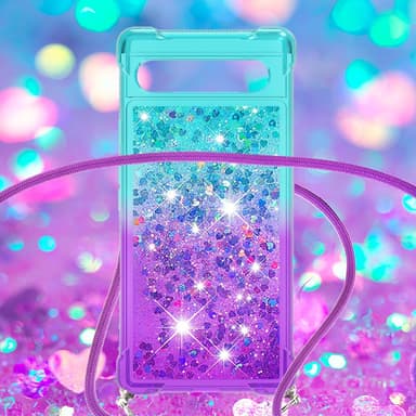 SKALO Google Pixel 7a Kvicksand Glitter Mobilhalsband - Turkos-Lila