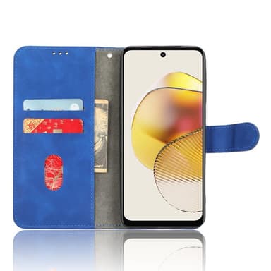 SKALO Motorola Moto G73 5G Matt PU-Läder Plånboksfodral - Blå
