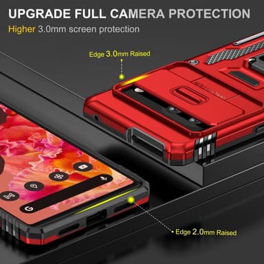 SKALO Google Pixel 7a Armor Hybrid Metallring Kameraslider - Röd