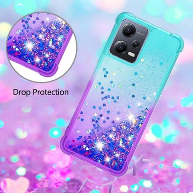 SKALO Xiaomi Redmi Note 12 5G Kvicksand Glitter Hjärtan TPU-skal - Turkos-Lila