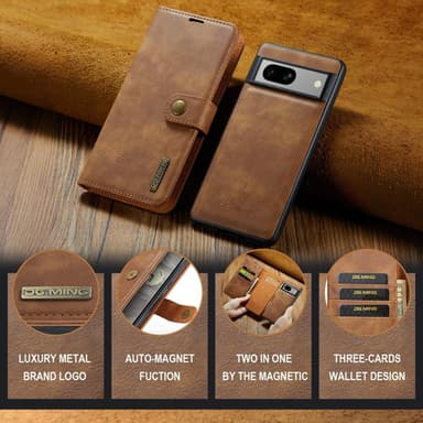 DG MING Google Pixel 7a 2-i-1 Magnet Plånboksfodral - Brun