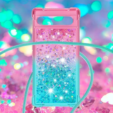 SKALO Google Pixel 7a Kvicksand Glitter Mobilhalsband - Rosa-Turkos