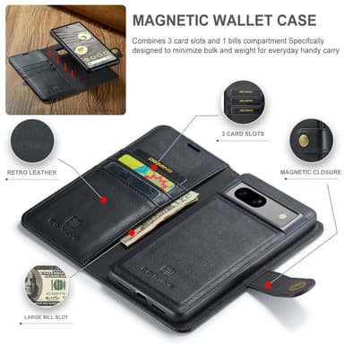 DG MING Google Pixel 7a 2-i-1 Magnet Plånboksfodral - Svart