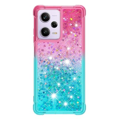 SKALO Xiaomi Redmi Note 12 Pro 5G Kvicksand Glitter Hjärtan TPU-skal - Rosa-Turkos