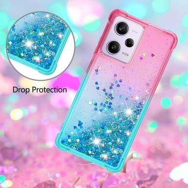 SKALO Xiaomi Redmi Note 12 Pro 5G Kvicksand Glitter Hjärtan TPU-skal - Rosa-Turkos