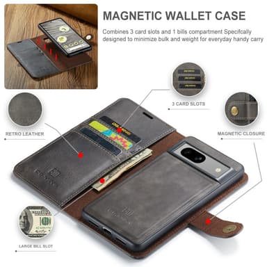 DG MING Google Pixel 7a 2-i-1 Magnet Plånboksfodral - Grå