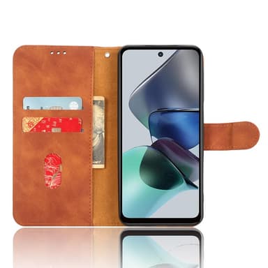 SKALO Motorola Moto G23 4G Matt PU-Läder Plånboksfodral - Brun