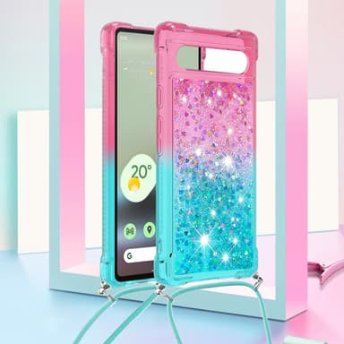 SKALO Google Pixel 7a Kvicksand Glitter Mobilhalsband - Rosa-Turkos
