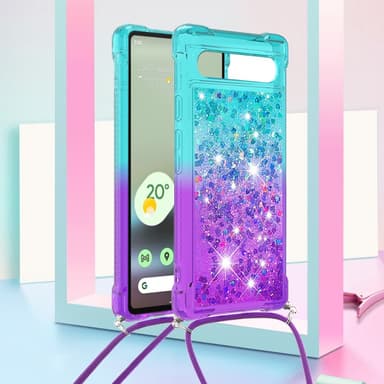 SKALO Google Pixel 7a Kvicksand Glitter Mobilhalsband - Turkos-Lila