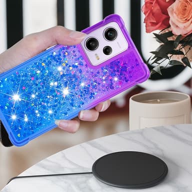 SKALO Xiaomi Redmi Note 12 Pro 5G Kvicksand Glitter Hjärtan TPU-skal - Lila-Blå