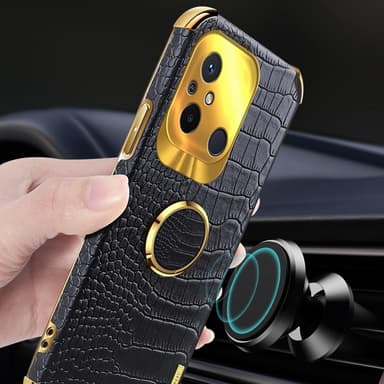 SKALO Xiaomi Redmi 12C 4G Krokodil Guldkant Skal - Svart