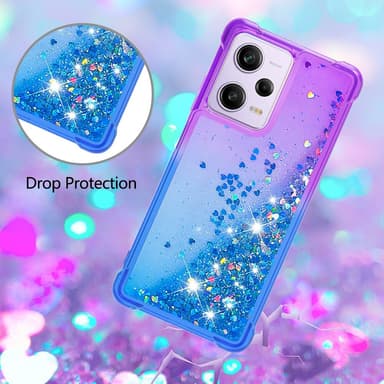 SKALO Xiaomi Redmi Note 12 Pro 5G Kvicksand Glitter Hjärtan TPU-skal - Lila-Blå