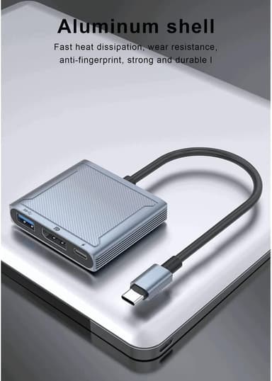 NÖRDIC 1 till 3 Dockningstation USBC to 1xDP 8K60Hz 1xUSBC 100W PD och 1xUSB-A 5Gbps