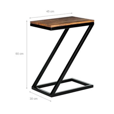 Sidobord Z-shape 45x30x60 cm natur/svart sheeshamträ och metall WOMO-Design