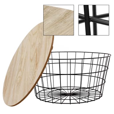 ECD Germany rund designbord sidobord Ø 67 x 34 cm med avtagbar naturfärgad