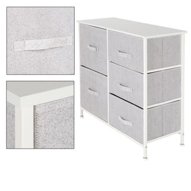 ML-Design låda skåp, byrå gjorda av tyg med 5 lådor, 80 x 30 x 70 cm, vit,