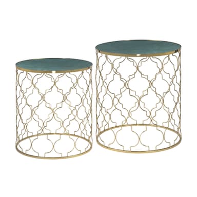 WOMO-DESIGN design sidobordssats med 2 Ø40x45 / Ø45x50 cm, grön marmor /