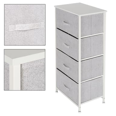 ML-Design låda skåp, byrå tyg med 4, 45 x 30 x 94 cm vit metall hyllor /