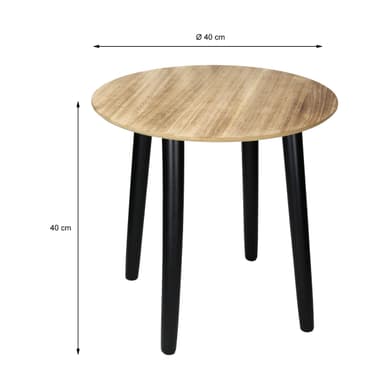 ECD Germany sidobord runt Ø 40 cm med ben av furu naturligt, svart för