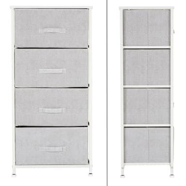 ML-Design låda skåp, byrå tyg med 4, 45 x 30 x 94 cm vit metall hyllor /