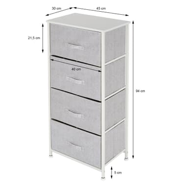 ML-Design låda skåp, byrå tyg med 4, 45 x 30 x 94 cm vit metall hyllor /
